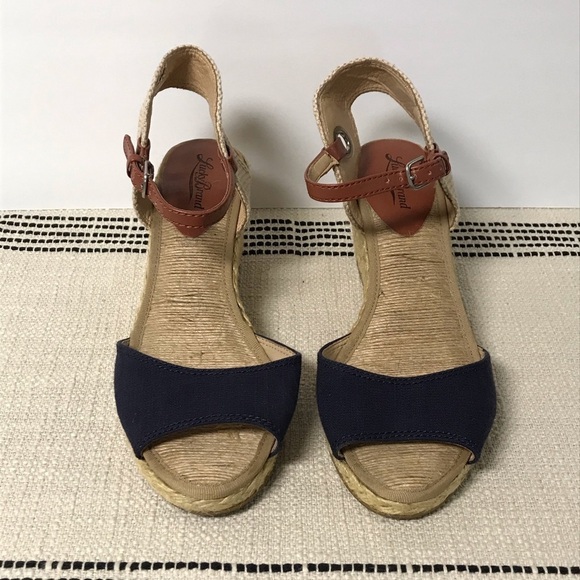 LUCKY BRAND / Women's Tan & Blue Wedge Heel Sandal Size 8.5 - Picture 1 of 12